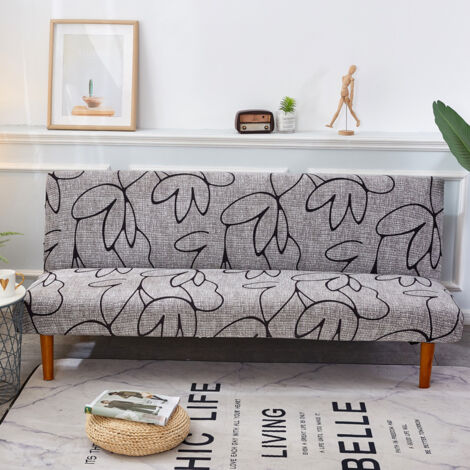 Housse de Canapé sans Accoudoir 3 Places Extensible Universel Lavable Couverture pour Canapé-lit Ajustable Housse Protection,Fleur Grise(160190cm) (1/5)