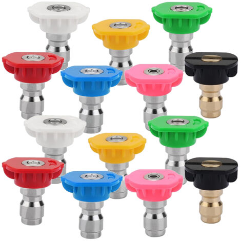 Lot de 14 Embouts de Buse de Pulvérisation pour Laveuse à Pression, 1/4 Buses à Connexion Rapide Sont Principalement Utilisées pour le Nettoyage de Voiture et le Jardinage (1/5)