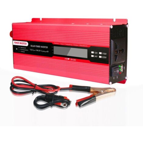 Convertisseur De Tension 1000W 2000W 12V 240V Onduleur Usb Onduleur Avec 1 Prise Et Ecran Lcd, Rouge (1/5)