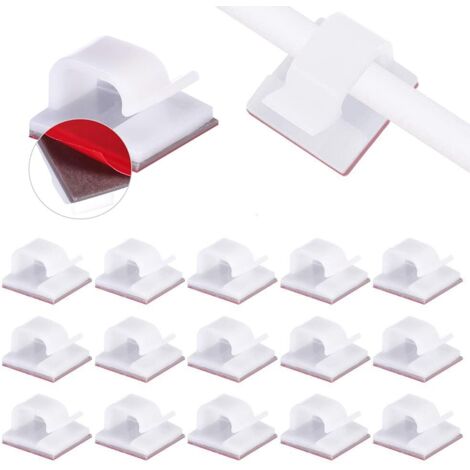 Lot de 200 supports de câbles, serre-câbles autocollants avec adhésif 3M, fixation des câbles au mur, gestion des câbles, serre-câbles, clips lumineux pour fixation des câbles, guirlande lumineuse (1/5)