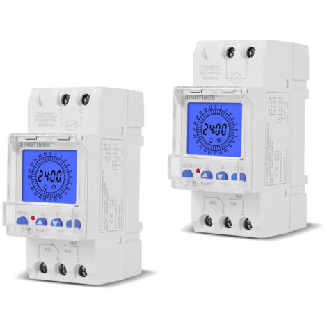 Ensemble 2 pièces Affichage LCD numérique 24 Heures Horloge électronique 85-265 V Heures sur Rail Din Commutateur de minuterie analogique Intelligent programmable avec intervalle de 15 Minutes (1/5)