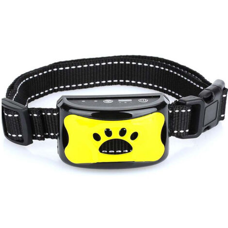 3 In1 Collier anti-aboiement pour chien Dispositif d'aboiement excessif Sûr Inoffensif &amp Formation anti-aboiements sans cruauté - Jaune