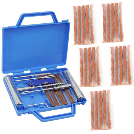 Kit de réparation de pneus de voiture, kits de réparation de pneus (61pcs) Kit de réparation de pneu plat, pneu plat Meche pour voitures, motos, camions, SUV, VTT, tracteurs, camping-cars (1/5)