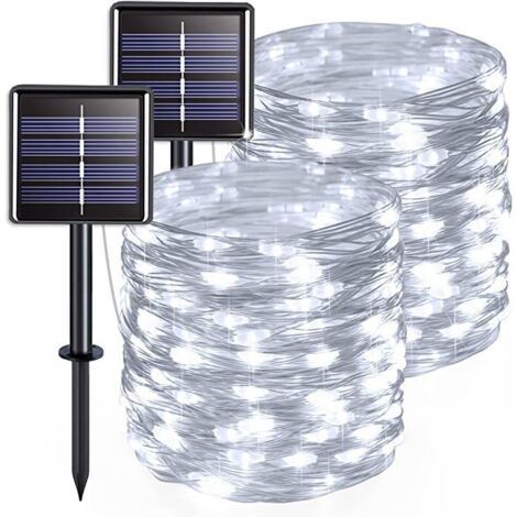 Guirlande Solaire Exterieur [Lot de 2], 32M 300LED Lumineuse Extérieur, 8 Modes Étanche Lumiere Solaire pour Jardin Arbre Terrasse Mariage Noël Cour Maison Fête Décoration Blanc Froid [Classe énergéti (1/5)