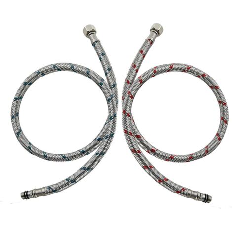 Lot de 2 raccords de tuyau de raccordement G3/8 x M10, rallonge de tuyau de robinet 60 cm, rallonge de tuyau flexible, tuyau blindé en acier inoxydable, tuyau de raccordement de robinet 3/8" pour miti (1/5)