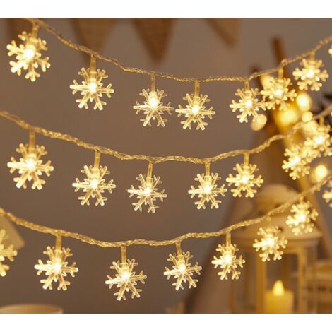 Guirlande lumineuse flocon de neige, 6 m, 40 LED, guirlande lumineuse , chambre à coucher, mariage, anniversaire, décoration de Noël – Blanc (1/4)