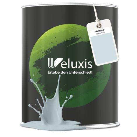 Pittura murale azzurro-grigio opaca per interni – Copertura classe 1, senza COV, senza primer, a bassa gocciolatura – Soggiorno e camera da letto – 2,5 L – Veluxis (Ocean Blue)
