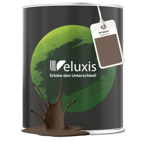 Pittura murale marrone grigio beige opaca per interni – Copertura classe 1, senza COV, senza primer, a bassa gocciolatura – Soggiorno e camera da letto – 1 L – Veluxis (Taupe Brown)