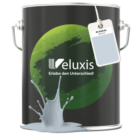 Pittura murale azzurro, grigio chiaro, grigio opaca per interni – Copertura classe 1, senza COV, senza primer, a bassa gocciolatura – Soggiorno e camera da letto – 5 L – Veluxis (grigio ghiaccio) (1/5)