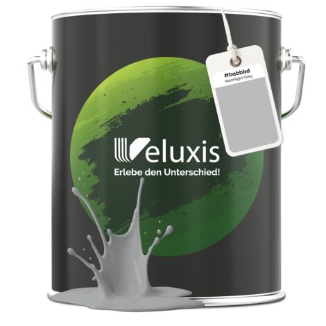 Pittura murale Grigio Grigio chiaro Antracite Opaca per interni – Copertura Classe 1, senza COV, senza primer, a goccia – Soggiorno e camera da letto – 5 L – Veluxis (Moonlight Grey)