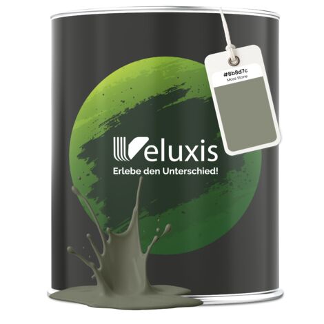 Pittura murale verde muschio opaca per interni – Copertura classe 1, senza COV, senza primer, a goccia – Soggiorno e camera da letto – 1 L – Veluxis (Moss Stone)