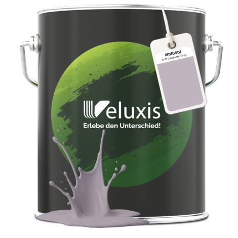 Pittura murale Grigio Lilla Grigio chiaro Opaca per interni – Copertura Classe 1, senza COV, senza primer, a goccia – Soggiorno e camera da letto – 5 L – Veluxis (Soft Lavender Grey) (1/5)