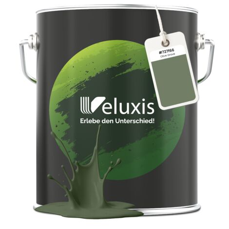 Pittura murale verde oliva opaca per interni – Copertura classe 1, senza COV, senza primer, a goccia – Soggiorno e camera da letto – 5 L – Veluxis (Olive Grove) (1/5)