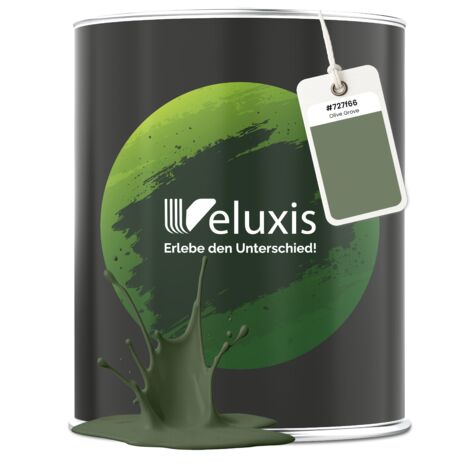 Pittura murale verde verde oliva opaca per interni – Copertura classe 1, senza COV, senza primer, a bassa gocciolatura – Soggiorno e camera da letto – 1 L – Veluxis (Olive Grove)