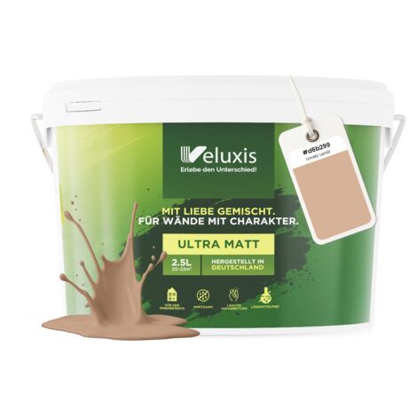 Pittura murale beige marrone arancione opaca per interni – Copertura classe 1, senza COV, senza primer, a bassa gocciolatura – Soggiorno e camera da letto – 2,5 L – Veluxis (Lovely Lentil)
