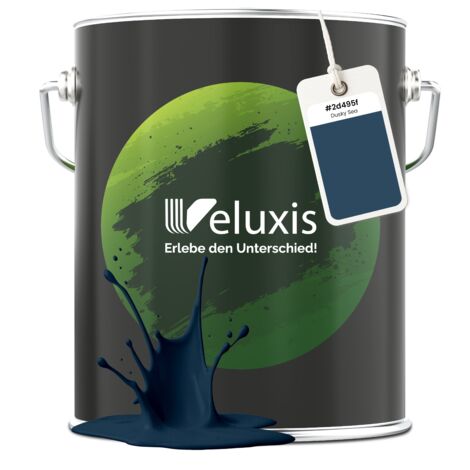 Pittura murale blu grigio petrolio opaca per interni – Copertura classe 1, senza COV, senza primer, a goccia – Soggiorno e camera da letto – 5 L – Veluxis (Dusky Sea)
