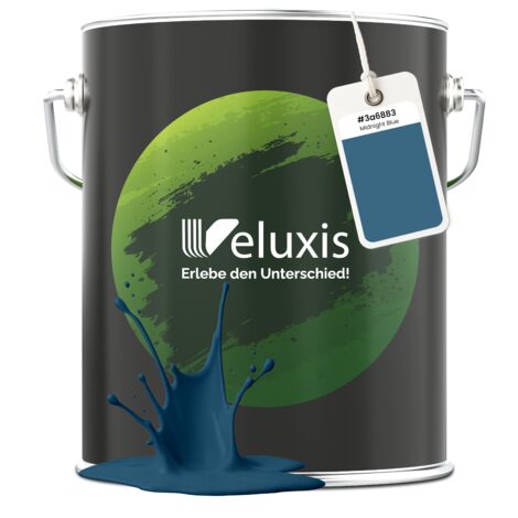 Pittura murale blu petrolio grigio opaca per interni – Copertura classe 1, senza COV, senza primer, a goccia – Soggiorno e camera da letto – 5 L – Veluxis (Midnight Blue)
