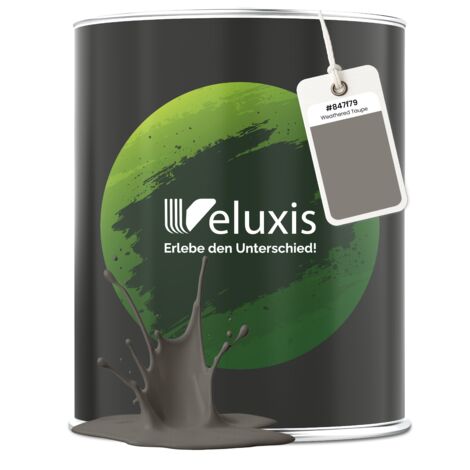 Pittura murale grigio marrone beige opaca per interni – Copertura classe 1, senza COV, senza primer, a goccia – Soggiorno e camera da letto – 1 L – Veluxis (Weathered Taupe)