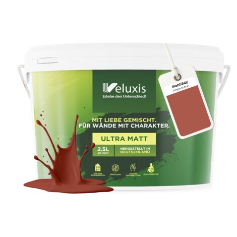 Pittura murale rosso marrone arancione opaca per interni – Copertura classe 1, senza COV, senza primer, a goccia – Soggiorno e camera da letto – 5 L – Veluxis (Simple Saffron)