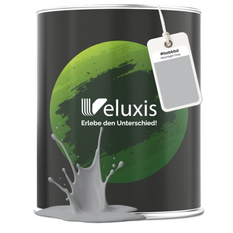 Pittura murale Grigio Grigio chiaro Antracite Opaca per interni – Copertura Classe 1, senza COV, senza primer, a bassa gocciolatura – Soggiorno e camera da letto – 1 L – Veluxis (Moonlight Grey)