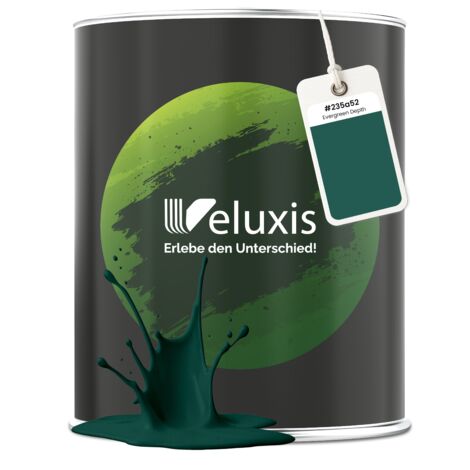Pittura murale verde verde scuro opaca per interni – Copertura classe 1, senza COV, senza primer, formulazione a goccia – Soggiorno e camera da letto – 1 L – Veluxis (Evergreen Depth)