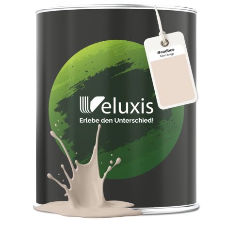 Pittura murale beige, grigio chiaro, grigio, opaca, per interni – Copertura classe 1, senza COV, senza primer, a goccia – Soggiorno e camera da letto – 2,5 L – Veluxis (Sand Beige)