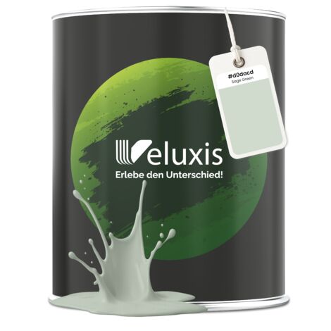 Pittura murale verde verde salvia opaca per interni – Copertura classe 1, senza COV, senza primer, a goccia – Soggiorno e camera da letto – 2,5 L – Veluxis (Sage Green)