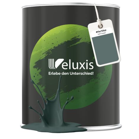 Pittura murale verde verde scuro opaca per interni – Copertura classe 1, senza COV, senza primer, a goccia – Soggiorno e camera da letto – 1 L – Veluxis (Soft Green)