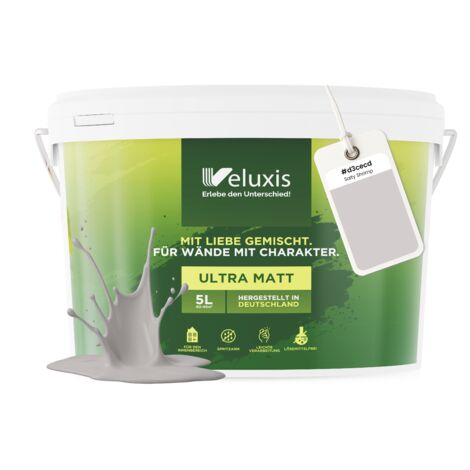Pittura murale grigio chiaro, grigio, rosa, opaca, per interni – Copertura classe 1, senza COV, senza primer, a goccia – Soggiorno e camera da letto – 5 L – Veluxis (Salty Shrimp) (1/5)