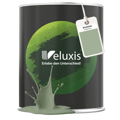 Pittura murale verde salvia opaca per interni – Copertura classe 1, senza COV, senza primer, a bassa gocciolatura – Soggiorno e camera da letto – 1 L – Veluxis (Muted Fern)
