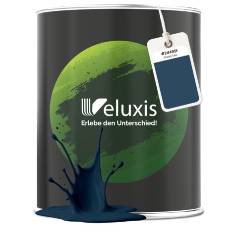 Pittura murale blu grigio petrolio opaca per interni – Copertura classe 1, senza COV, senza primer, a goccia – Soggiorno e camera da letto – 2,5 L – Veluxis (Dusky Sea) (1/5)