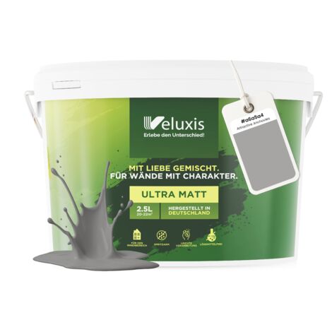 Pittura murale Grigio Grigio chiaro Antracite opaca per interni – Copertura classe 1, senza COV, senza primer, a bassa gocciolatura – Soggiorno e camera da letto – 2,5 L – Veluxis (Attractive Anchovie