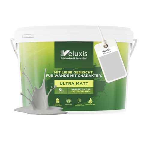 Pittura murale grigio chiaro, verde, grigio opaca per interni – Copertura classe 1, senza COV, senza primer, a goccia – Soggiorno e camera da letto – 2,5 L – Veluxis (Pure Pitaya)