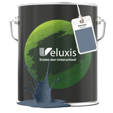 Pittura murale blu grigio azzurro opaca per interni – Copertura classe 1, senza COV, senza primer, a bassa gocciolatura – Soggiorno e camera da letto – 5 L – Veluxis (Slate Blue)