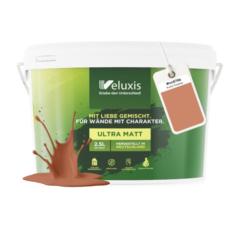 Pittura murale arancione, marrone, beige, opaca, per interni – Copertura classe 1, senza COV, senza primer, a goccia – Soggiorno e camera da letto – 2,5 L – Veluxis (Ruddy Rosehip)