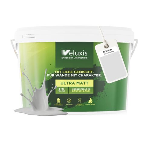Pittura murale grigio chiaro, grigio crema, opaca, per interni – Copertura Classe 1, senza COV, senza primer, finitura a goccia – Soggiorno e camera da letto – 2,5 L – Veluxis (Asian Noodles)