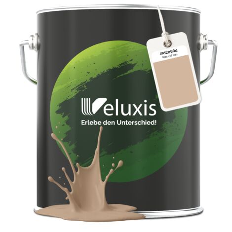 Pittura murale beige marrone arancione opaca per interni – Copertura classe 1, senza COV, senza primer, a goccia – Soggiorno e camera da letto – 5 L – Veluxis (Natural Tan)