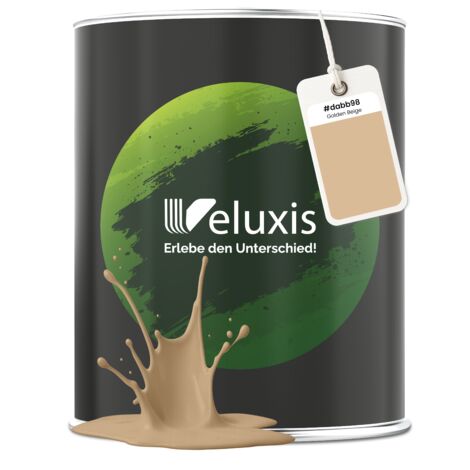 Pittura murale Beige Oro Crema Opaca per interni – Copertura Classe 1, senza COV, senza primer, a goccia – Soggiorno e camera da letto – 2,5 L – Veluxis (Golden Beige)