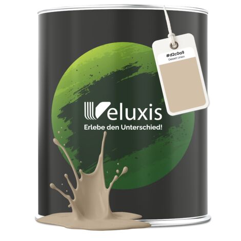 Pittura murale Beige Crema Marrone Opaca per interni – Copertura Classe 1, senza COV, senza primer, a goccia – Soggiorno e camera da letto – 2,5 L – Veluxis (Desert Linen) (1/5)