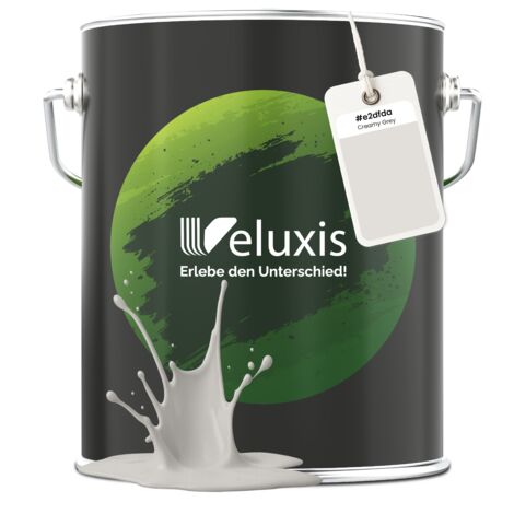Pittura murale grigio crema grigio chiaro opaca per interni – Copertura classe 1, senza COV, senza primer, a goccia – Soggiorno e camera da letto – 5 L – Veluxis (Creamy Grey)
