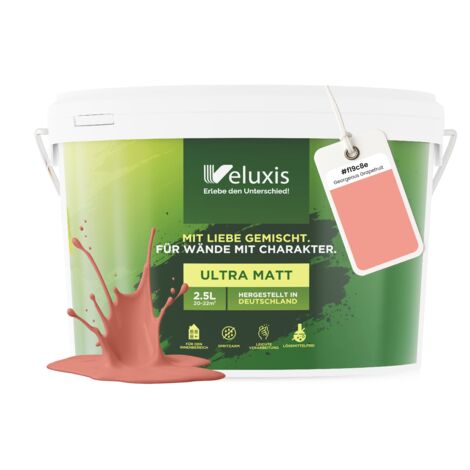 Pittura murale arancione rosa rosso opaca per interni – Copertura classe 1, senza COV, senza primer, a bassa gocciolatura – Soggiorno e camera da letto – 2,5 L – Veluxis (Gorgeous Grapefruit)