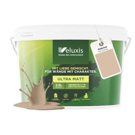 Pittura murale Beige Oro Crema Opaca per interni – Copertura Classe 1, senza COV, senza primer, a goccia – Soggiorno e camera da letto – 2,5 L – Veluxis (Nutty Nutmeg) (1/5)