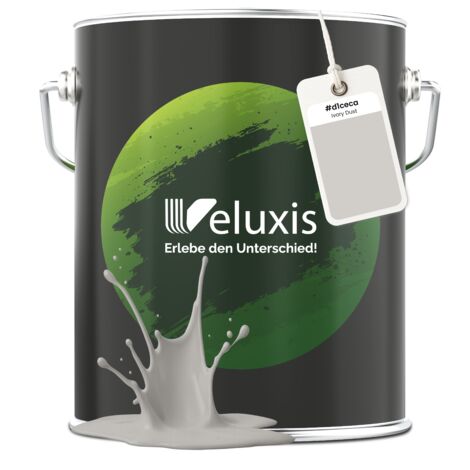Pittura murale grigio-beige opaca per interni – Copertura classe 1, senza COV, senza primer, a goccia – Soggiorno e camera da letto – 5 L – Veluxis (Ivory Dust)