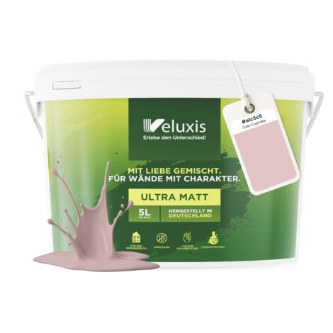 Pittura murale rosa grigio grigio chiaro opaca per interni – Copertura classe 1, senza COV, senza primer, a goccia – Soggiorno e camera da letto – 5 L – Veluxis (Cute Cupcake)