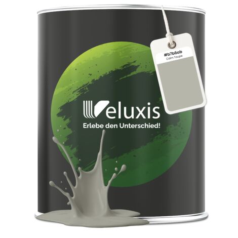 Pittura murale verde taupe greige opaca per interni – Copertura classe 1, senza COV, senza primer, a bassa gocciolatura – Soggiorno e camera da letto – 1 L – Veluxis (Calm Taupe)