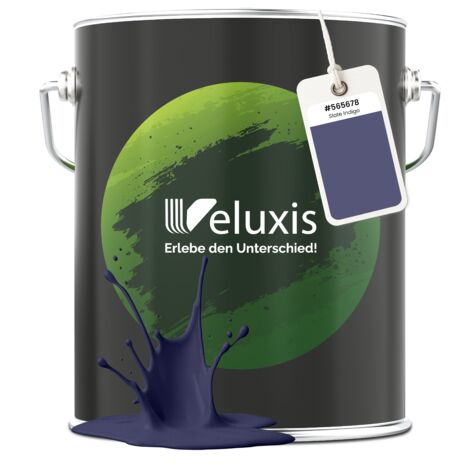 Pittura murale grigio-blu opaca per interni – Copertura classe 1, senza COV, senza primer, a goccia – Soggiorno e camera da letto – 5 L – Veluxis (Slate Indigo) (1/5)