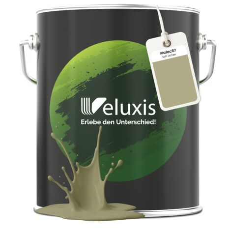 Pittura murale verde grigio verde salvia opaca per interni – Copertura classe 1, senza COV, senza primer, a goccia – Soggiorno e camera da letto – 5 L – Veluxis (Soft Lichen)