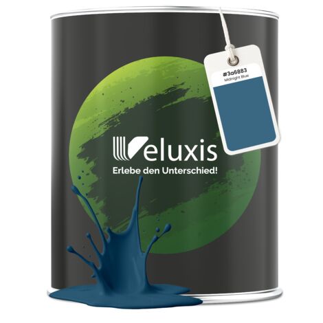 Pittura murale blu petrolio grigio opaca per interni – Copertura classe 1, senza COV, senza primer, a goccia – Soggiorno e camera da letto – 2,5 L – Veluxis (Midnight Blue)