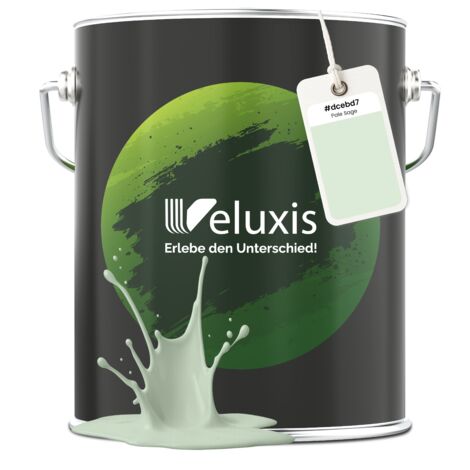 Pittura murale verde salvia grigio chiaro opaca per interni – Copertura classe 1, senza COV, senza primer, a goccia – Soggiorno e camera da letto – 5 L – Veluxis (Pale Sage) (1/5)