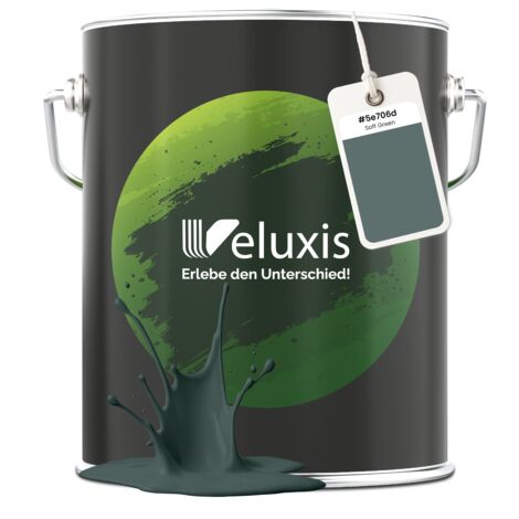Pittura murale verde verde scuro opaca per interni – Copertura classe 1, senza COV, senza primer, a goccia – Soggiorno e camera da letto – 5 L – Veluxis (Soft Green)